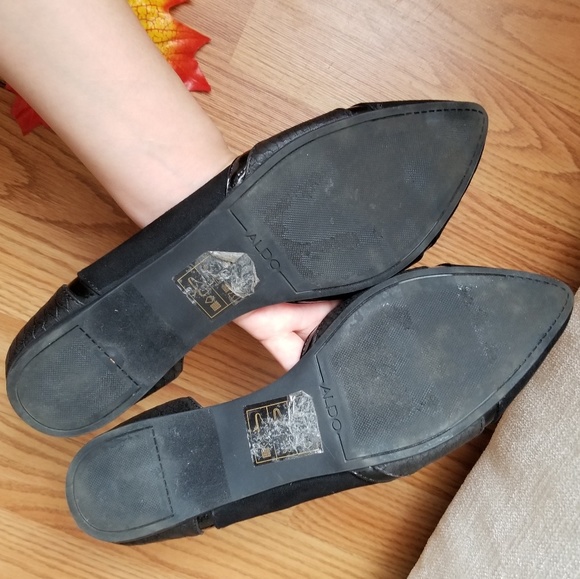 2×$20 ALDO Black Leather Pointed Toe Flats Sz 9 - Picture 8 of 8